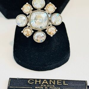 Stunning CHANEL Crystal and Clear Gemstone Cocktail Ring!